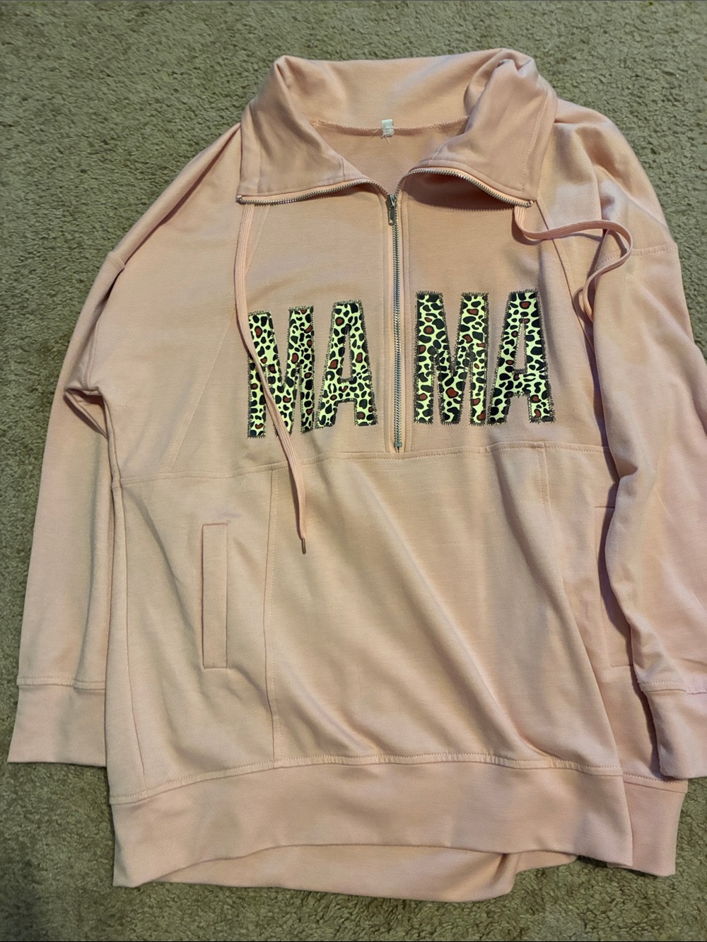 NA-KD Pink Half-Zip Pullover Sweater with Leopard Lettering